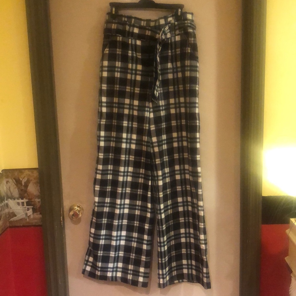 7th Ave plaid wide legged pants